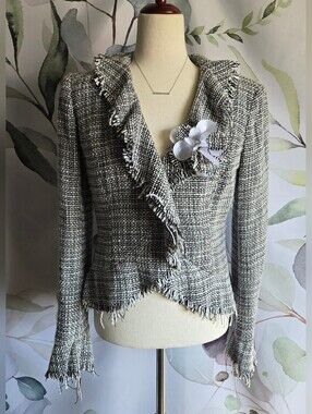 CACHÈ | Vintage Boucle Tweed Peplum Blazer Jacket in Black/White sz 6